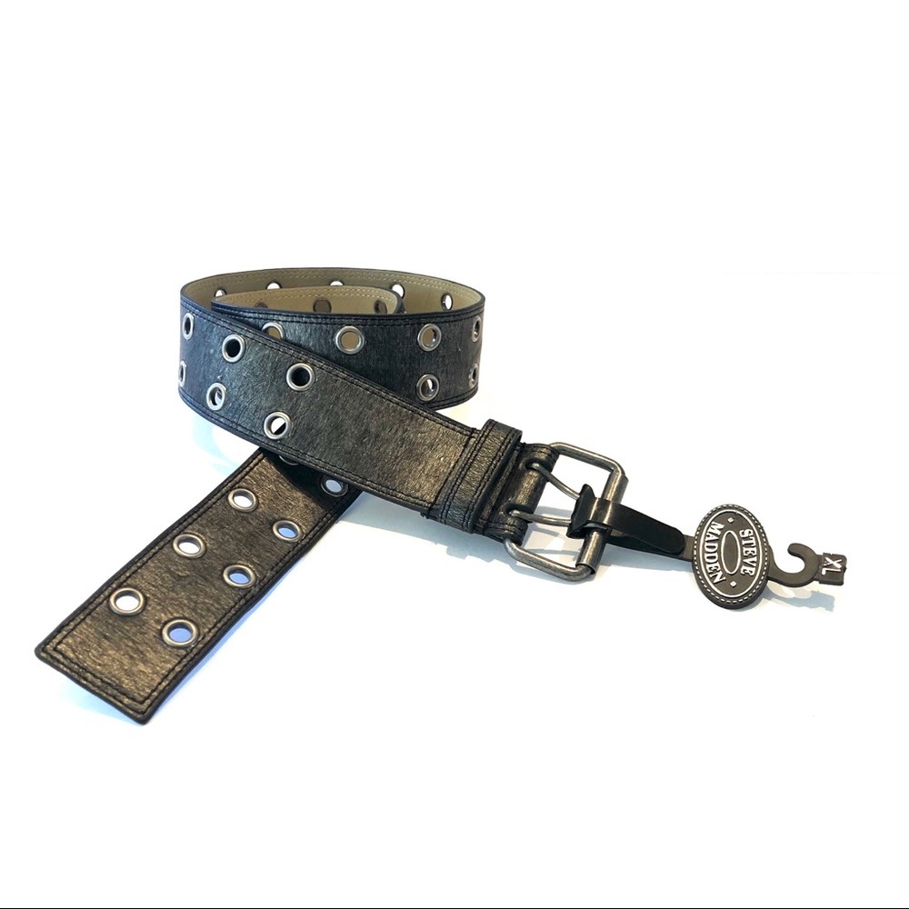 Steve Madden Distressed Black Faux Leather Belt